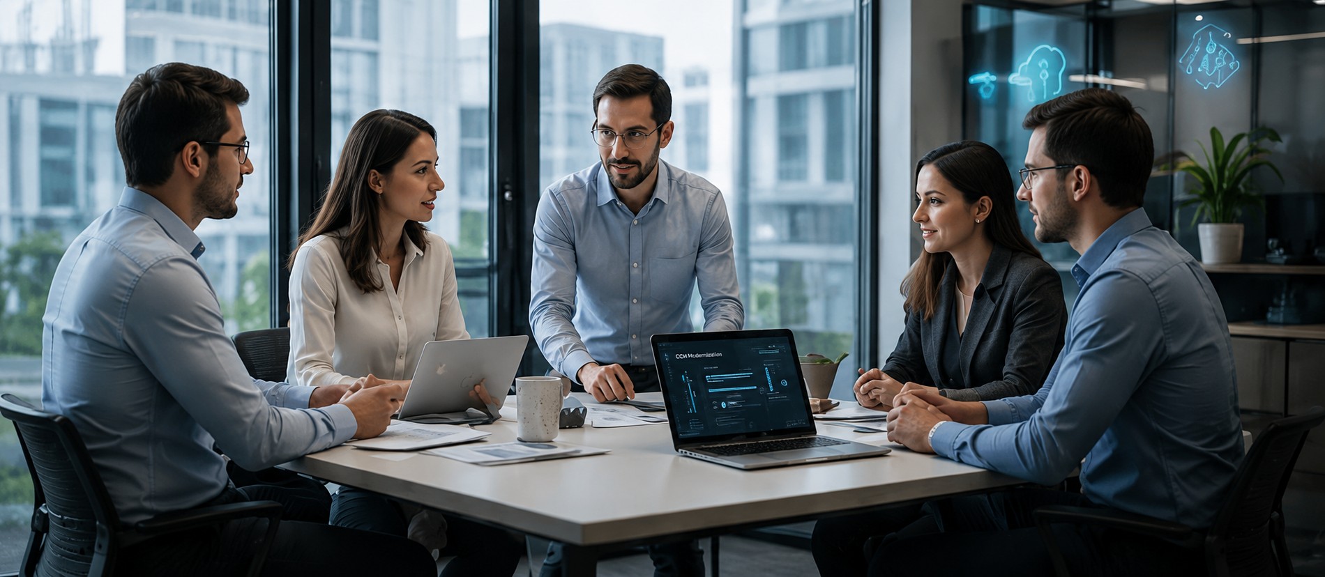Senior consultant leading a technical meeting